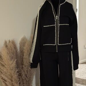 Black Jacket and Pants Set with Pearl Accents (NWOT)